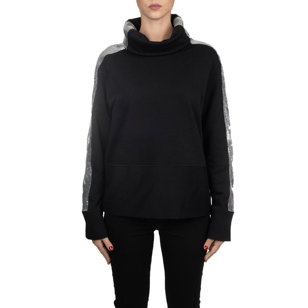 Pinko Silver Mesh Chainmail Turtleneck Stripe Detail Sweatshirt Black Size M